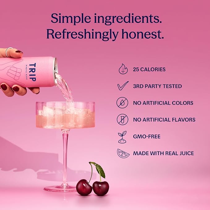 TRIP Lightly Sparkling Adaptogen Seltzer, Non-Alcoholic Mocktail with Magnesium, Ashwagandha, Lions Mane & L Theanine, No Added Sugar, Vegan, Citrus Berry Variety Pack, 12 Oz, 12Pk