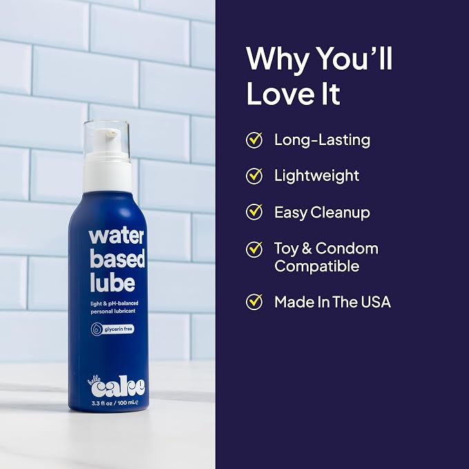 Hello Cake Water-Based Lube – pH Balancing Personal Lubricant - Glycerin-Free, Non-Sticky, & Long Lasting Glide for Men, Women, and Couples, 3.3 fl oz