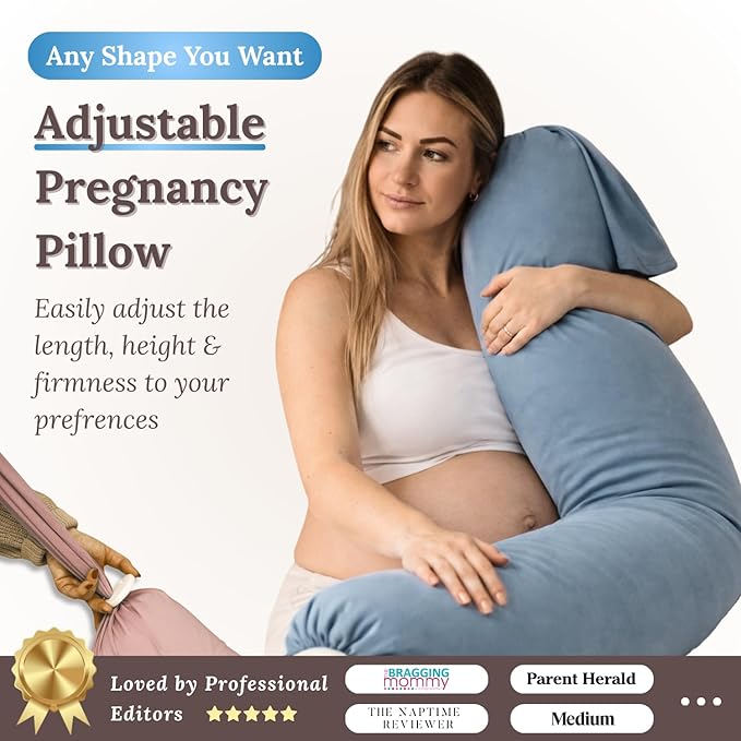 Pregnancy Pillow 5-in-1 【Cooling Cover, Adjustable to Grow with Belly】 Beanbag Style, Lockable O-Shape Nursing Maternity Pillow, 5-Point Full Body Support for Side Sleepers, with Travel Bag - Blue