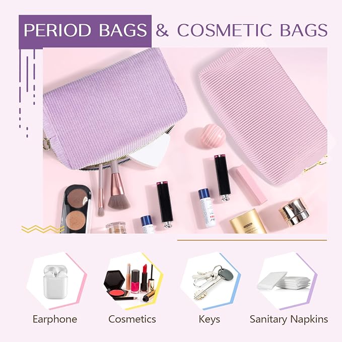 Likesing Tampon Holder for Purse, Corduroy Period Bag Sanitary Napkin Storage Bag for Girls Womens, Portable Feminine Emergency Pad Period Pouch(Black)