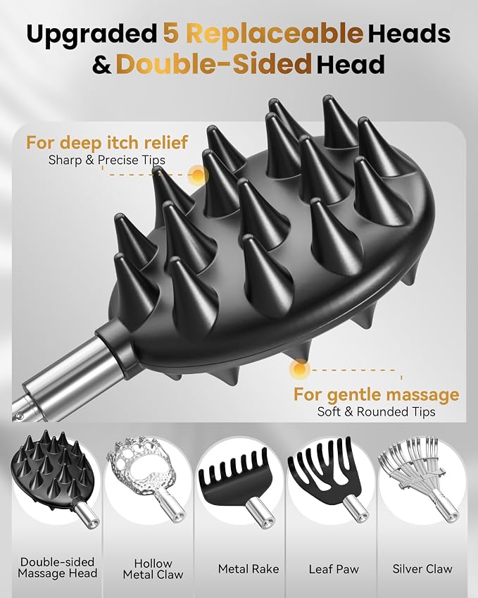 HEYAXA Telescoping Back Scratcher with 5 Detachable Heads,Dad Gifts for Men and Women, Practical Gifts for Father, Dad, Adults with Gift Box