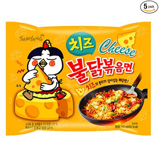 Samyang Buldak Chicken Stir Fried Ramen Korean Ramen (Cheese, 5 Pack)