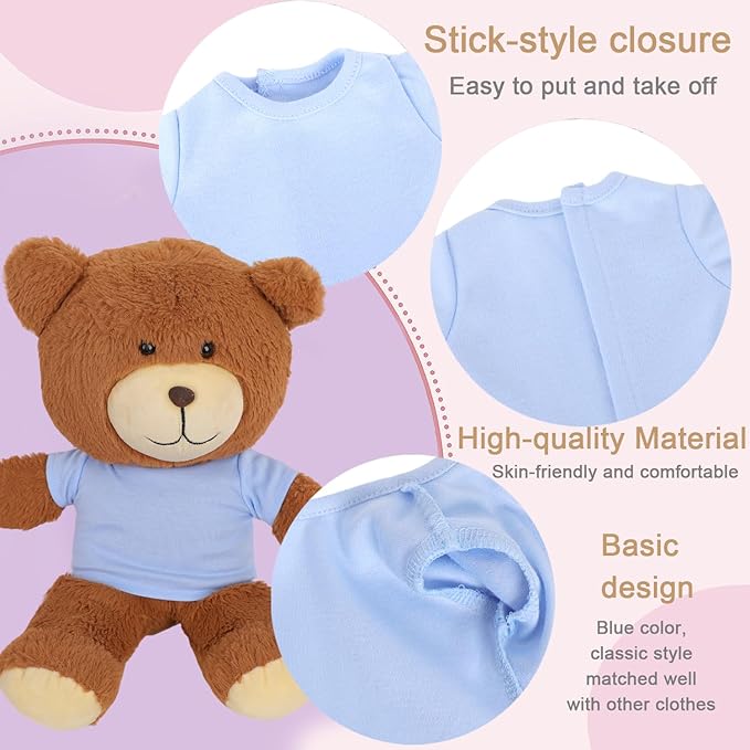 8 - Pack Light Blue Blank T - Shirts for 17 - 18 Inch Bears | Thick DIY Stuffed Animal Canvas Clothes (Blue)