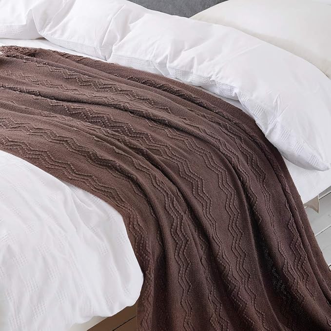 BOURINA Brown Throw Blanket 50x60 Inch Boho Knitted Soft Throw Sofa Blanket | Knitted Throw Blanket 50x60 Inches, Soft Lightweight Boho Weave Throw Decorative Couch Blanket for Living Room Bedroom Chair