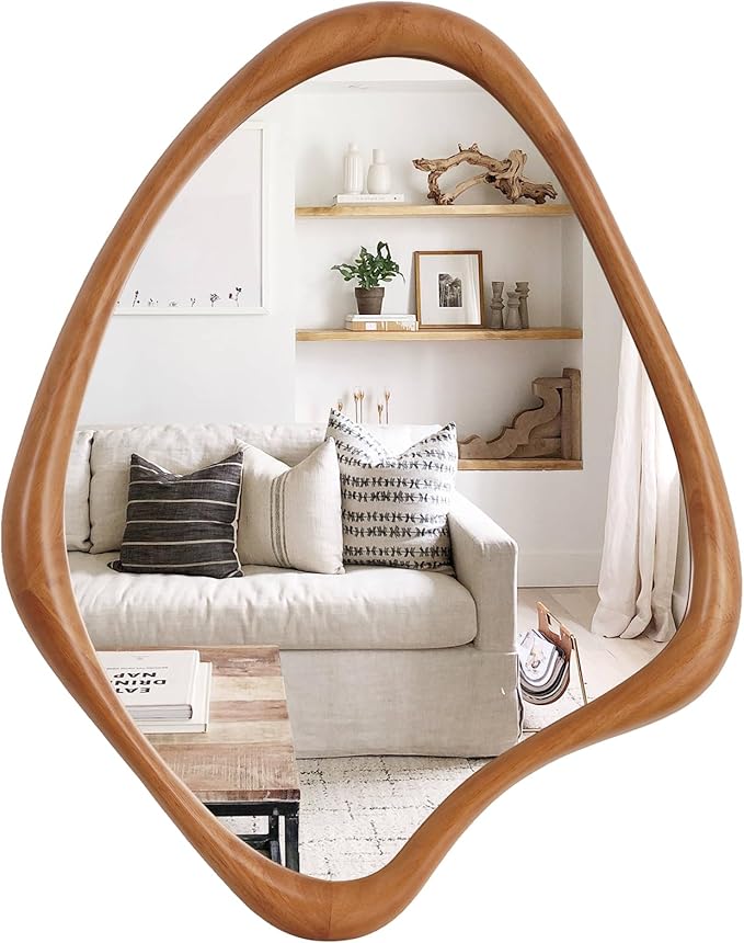 Asymmetrical Mirror, Irregular Wall Mirror, Wall Mirrors Decorative for Bedroom Living Room Entryway Hall, Wood Mirror for mid Century Modern Decor 29" H x 23" W