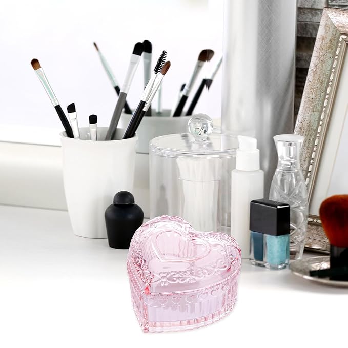 Large Body Powder Puff Container, Pink Heart Crystal Powder Container, Reusable Dusting Powder Case, Body Puff Glass Jar, Puff not Including