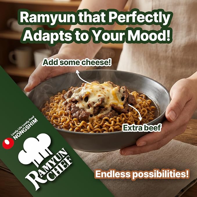 Nongshim Ramyun Chef, Stir Fry Style Instant Ramyun Noodles with Sauce Mix, Beef Bulgogi, 4.51 Oz (Pack of 4)