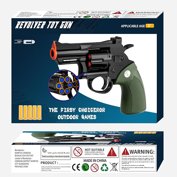 Toy Gun Soft Bullet Toy Revolver,Can fire Sponge Bullets,with 40 Bullets,for Age of 6 7 8 9 10+ Years Old Kid Boys Girls（Green）