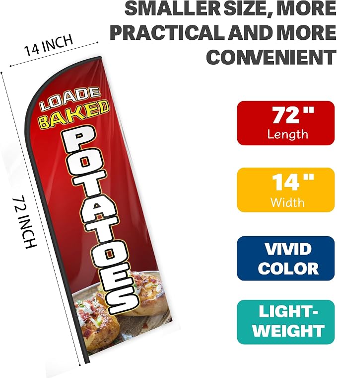 Baked Potatoes Feather Flag for Storefronts 6 FT (Flagpole Not Included) | Business Advertising Flag