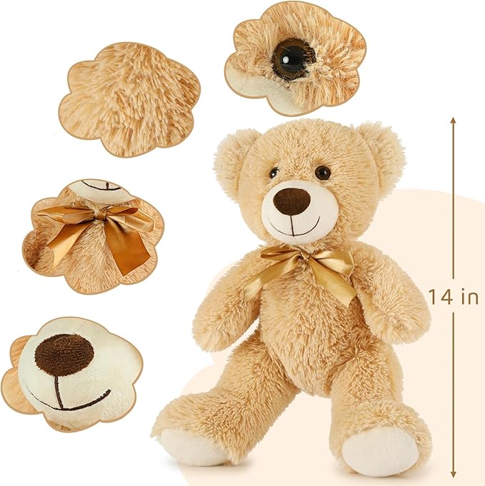 MorisMos Teddy Bear Bulk Packs - 6 Small Stuffed Animals for Baby Shower, Wedding Party - Light Brown