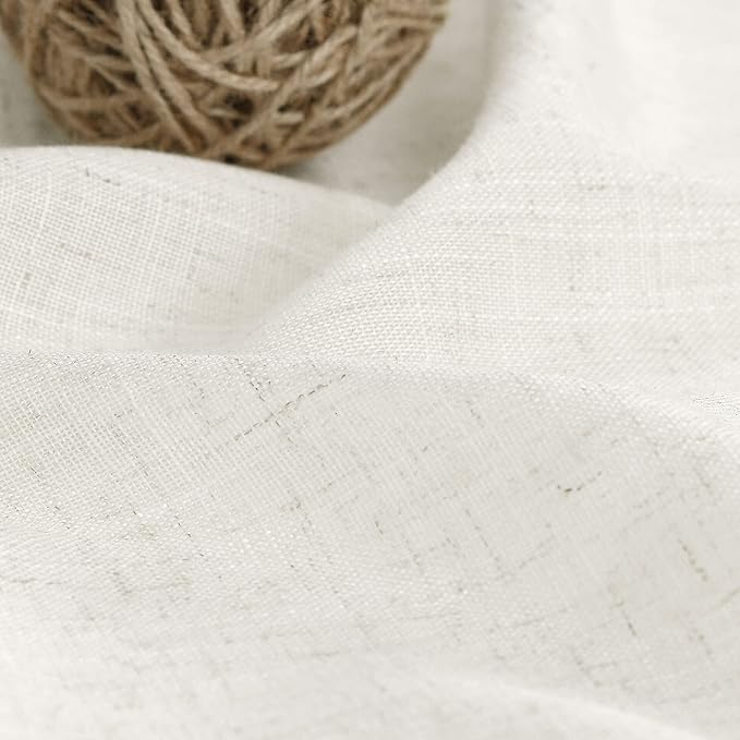 Cream Linen Sheer Curtains 54 Inch Length 2 Panel Set Back Tab Pocket Semi Sheer Light Filtering Short Curtain Soft Elegant Aesthetic Small Window Drapes for Bathroom 52x54 inches Long Ivory