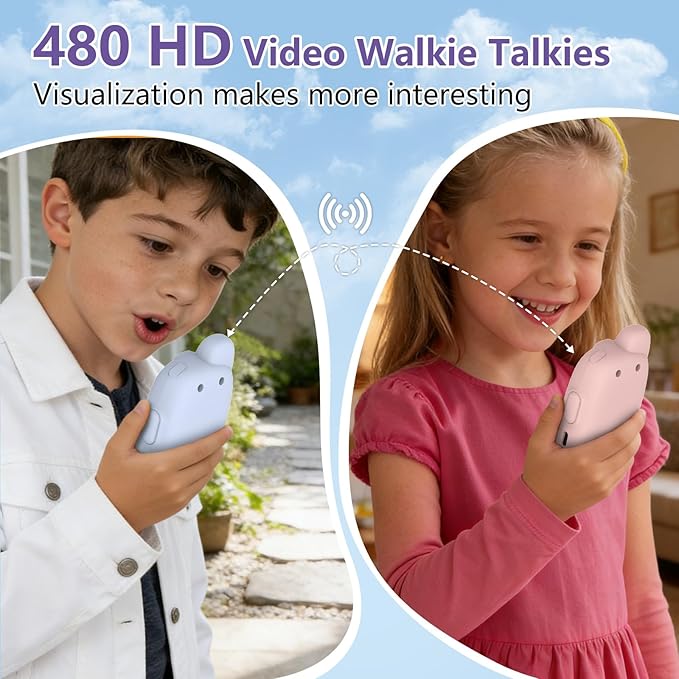 Video Walkie Talkies for Kids, 2 Pack Rechargeable Video Walkie Talkies, HD Camera, Voice Changer, for Family Fun, Camping and Travel, Ages 3-12, Blue and Blue