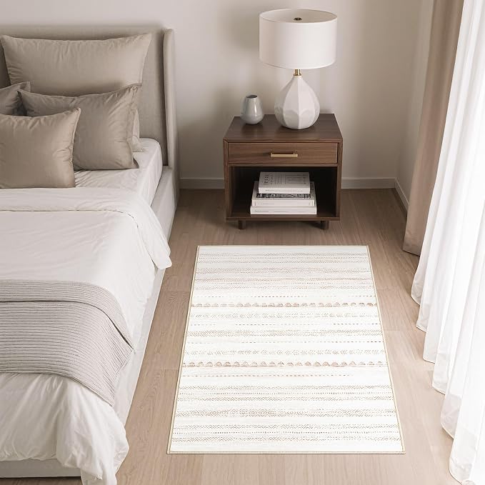 Nakagishi Boho 2x3 Washable Area Rug Non Slip Carpet for Entryway Beige | Pet & Kid Friendly, Machine Washable, Low Pile Carpet for Kitchen Hallway Daily Home Decor,Farmhouse Neutral Moroccan