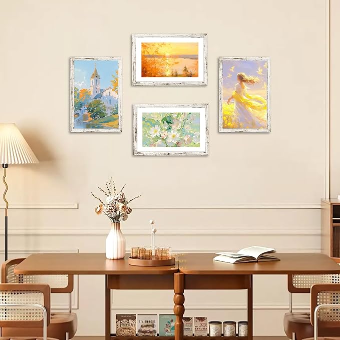FIXSMITH 8x12 Picture Frame 2 Pack, Distressed White Photo Frame with HD Plexiglass, Display Pictures 6x8 with Mat or 8x12 Without Mat, Distressed White Picture Frames Collage Wall Decor, Gallary Wall Frame