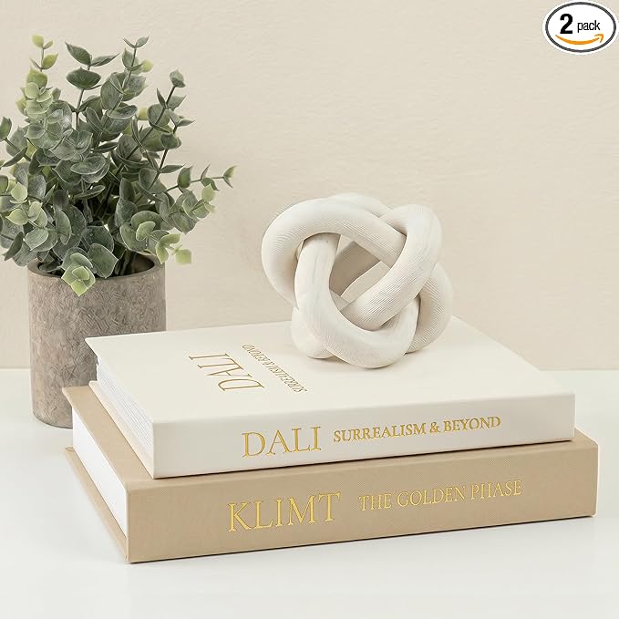 Linen Decorative Book Storage Boxes - Set of 2 Faux Books for Coffee Table Decor, Neutral Fake Book Props for Hiding TV Remotes & Entryway Styling (Khaki & Off-White)
