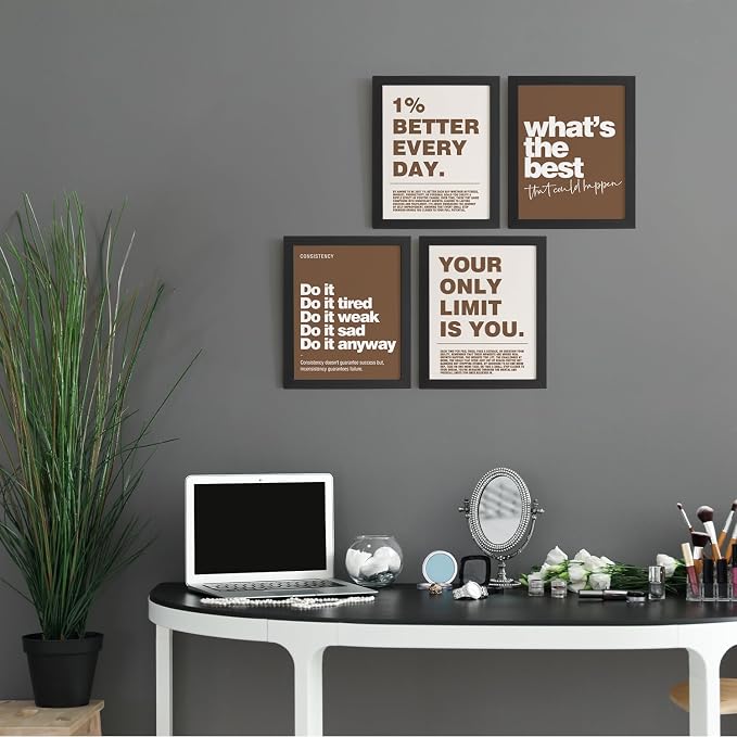 DSHFG Motivational Inspirational Office Wall Art Decor Prints Brown | Office Motivational Wall Decor Trendy Retro Positive Affirmations Quotes Wall Decor Posters, 8x10 Unframed Set of 4