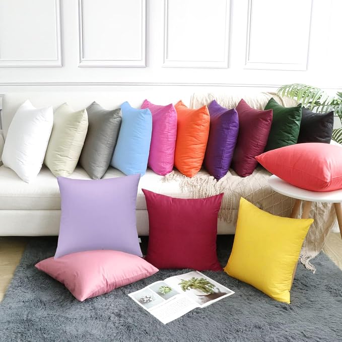 4-Pack 100% Cotton Comfortable Solid Decorative Throw Pillow Case,Thmyo Square Cushion Cover Pillowcase Sublimation Blank Pillow Covers DIY Throw Pillowcase for Sofa(20x20 inch/ 50x50cm,Lemon Yellow)