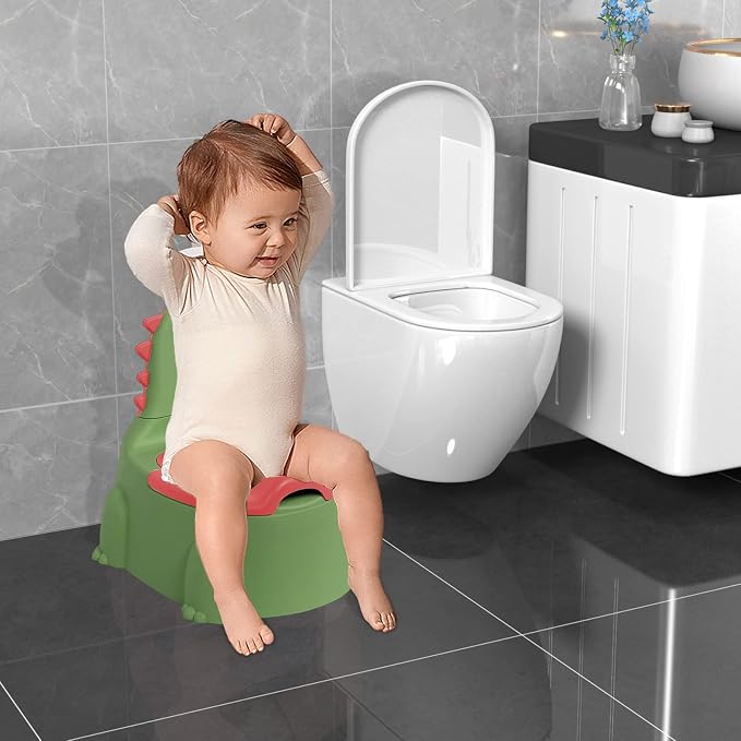 Potty Training Toilet, Dinosaur Potty Training Toilet Seat, Separated Dinosaur Training Potty for Toddlers with Non-Slip Rubber Mat Backrest, Portable Potty Chair for Boys and Girls Travel