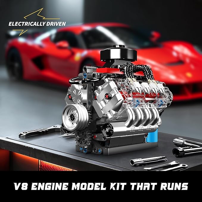 Mould King 10171 V8 Engine Model Kit, Mini V8 Engine Kits That Runs, Build Your Own Car Model Engine with Motor, Collectible Building Blocks for Adults, DIY STEM Construction Toys for Display