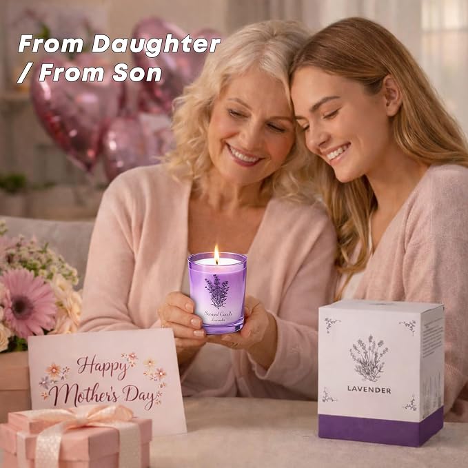 Lavender Soy Scented Candle for Women, Aromatherapy Glass Jar Candle with Wooden Lid, Home Fragrance Candle for Bedroom, Living Room and Bathroom, Gift for Birthday, Housewarming and Holidays
