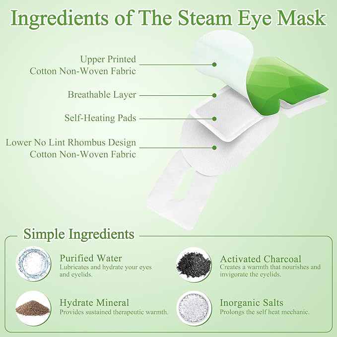 32Packs Steam Eye Mask, Heated Eye Mask for Sleeping, Warm Compress for Eyes, Self Heating Disposal Steam Mask for Home Sleep, Office, Spa, Travel Essentials Mothers Day Gifts (Green Tea)