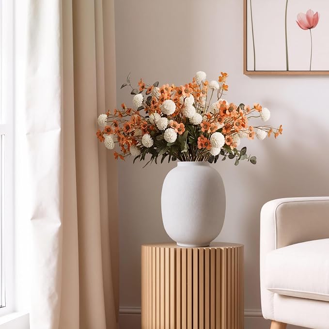 Ceramic Flower Vase Home Decor,9.8 Inch Rustic Farmhouse Vases for Flowers,Vintage Table Vase for Living Room Kitchen Bedroom Shelf Office Desk Coffee Dining Fireplace (9.8"-White)