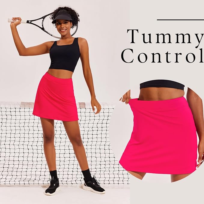 Ekouaer 16" Skorts for Women with Pockets Golf Pickleball Tennis Skirt | Silicone Grippers,2 Inner Pockets,Wide Waist,Side Slit Hem,Breathable,Soft,Lightweight