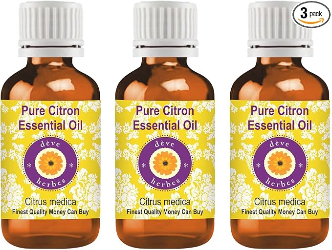 Deve Herbes Pure Citron Essential Oil (Citrus Medica) Steam Distilled (Pack of Three) 100ml X 3 (10 oz)