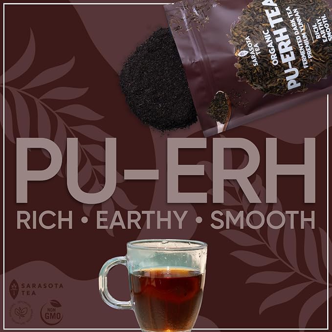 Pu-erh Tea Loose Leaf 4.4 oz | Aged Fermented Dark Tea | Smooth Earthy Flavor | Bulk Loose Leaf