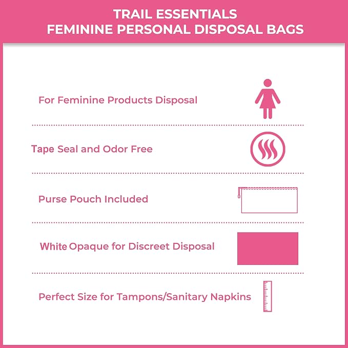 Feminine Personal Disposal Seal Bags- 100 White Opaque Seal Bags for Sanitary, Discreet Disposal for Tampons, Pads, and Liners (Pink)