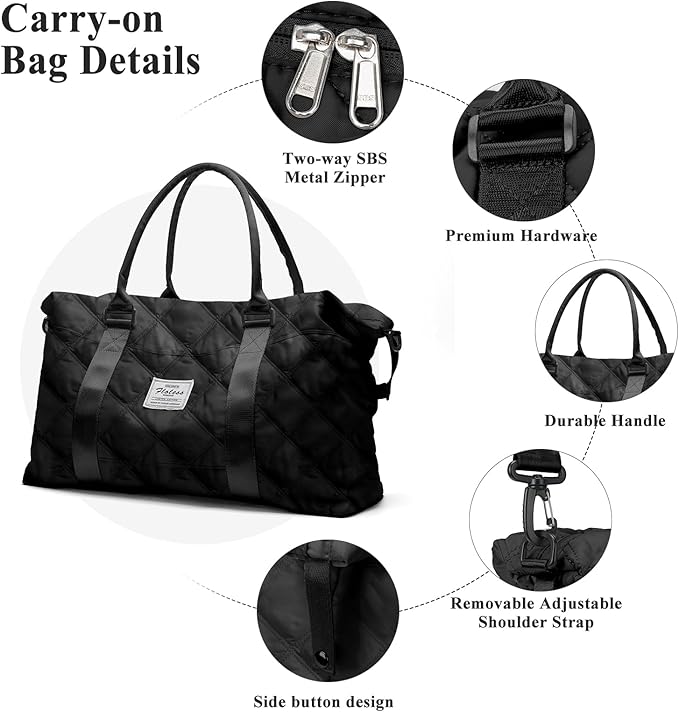 Travel Duffel Bag, Carry On Overnight Weekender Bags for Women | Travel Bag with Wet Pocket & Trolley Sleeve, For Spirit Airlines 18x14x8 Personal Item Bag