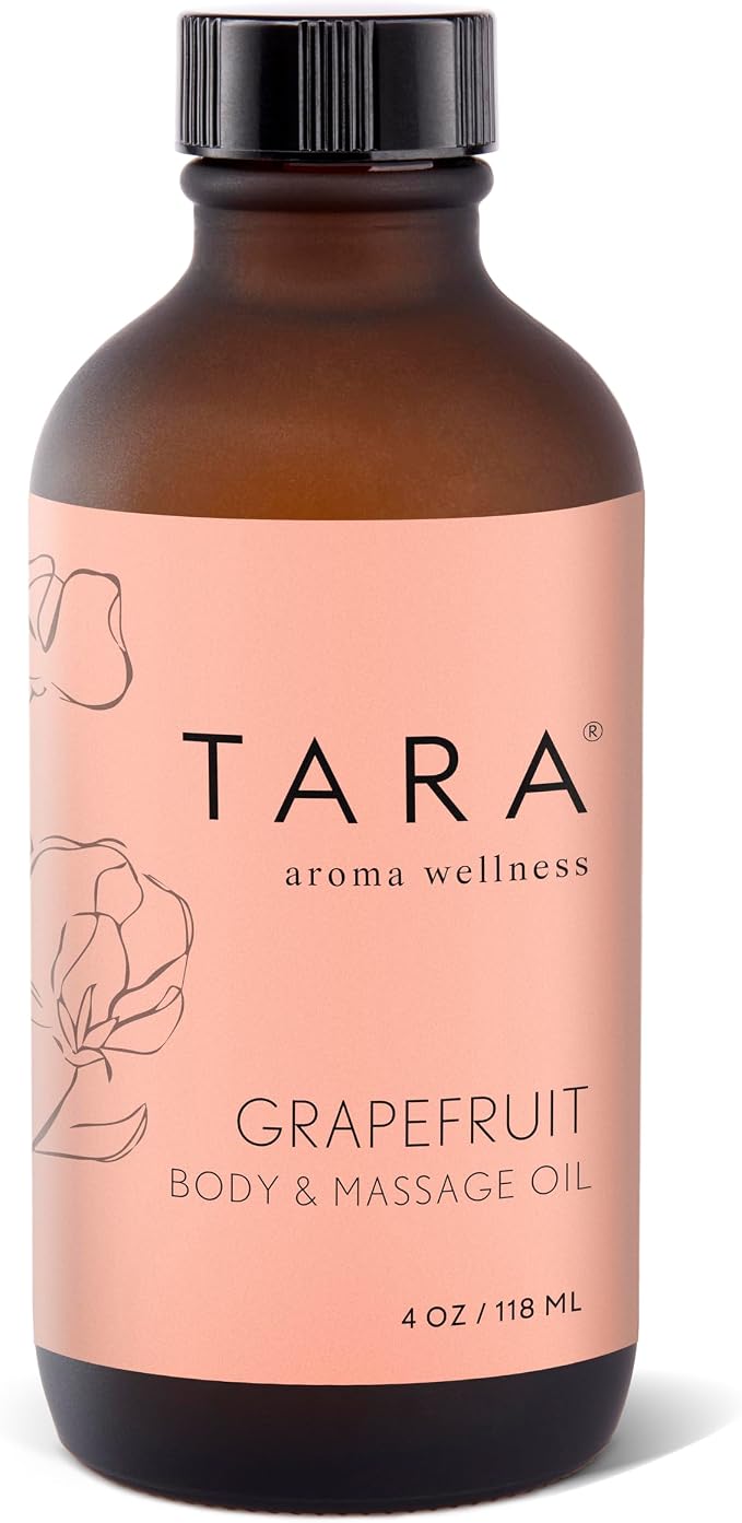 TARA Spa Therapy Grapefruit Massage Oil – Premium Organic Oil for Relaxation & Stress Relief, 100% Pure Essential Oils, Grapefruit, 4 oz