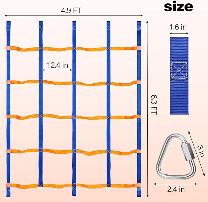 TOPNEW Climbing Net for Kids Outdoor, Portable Ninja Cargo Net Rope Ladder Monkey Bars for Ninja Slackline, Jungle Gyms, Swing Set, Warrior Style Obstacle Courses for Outdoor Treehouse