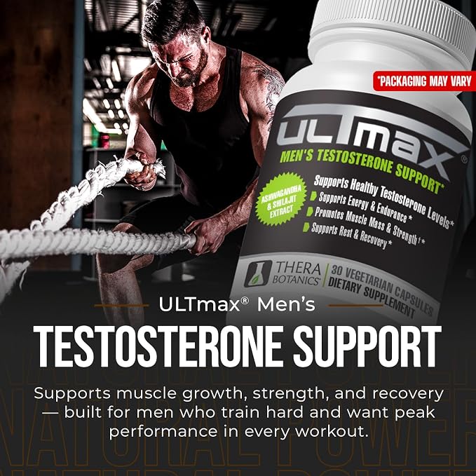 ULTmaxⓇ Men’s Testosterone Support | Ashwagandha & Shilajit Extract | Promotes Healthy Testosterone Levels | Supports Energy, Endurance, Muscle Strength, and Cognitive Performance | 30 Veg.Capsules