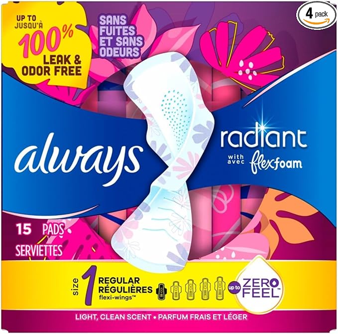 Always Radiant Pads with Wings, Scented (Pack of 4)