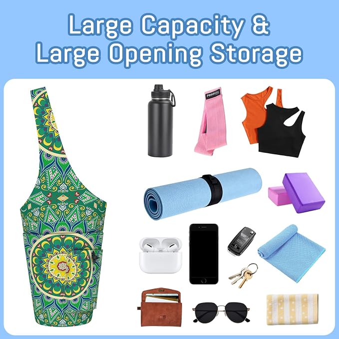 Mandala Yoga Mat Bag with Large Waterproof Zipper Pocket and Drawstring Pocket Long Tote Yoga Mat Carrier Holder Bags Fit Most Size Mats