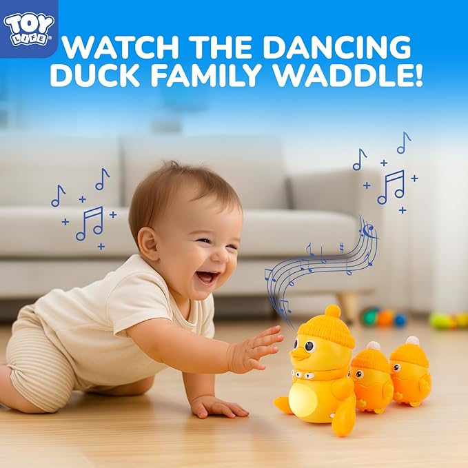 TOY Life Baby Toys 6-12 Months Musical Dancing Duck Toy Set with Mama & Baby Ducklings, Interactive Moving Crawling Toys, Duck Family Baby Tummy Time Toys Easter Birthday Gift for 1 Year Old