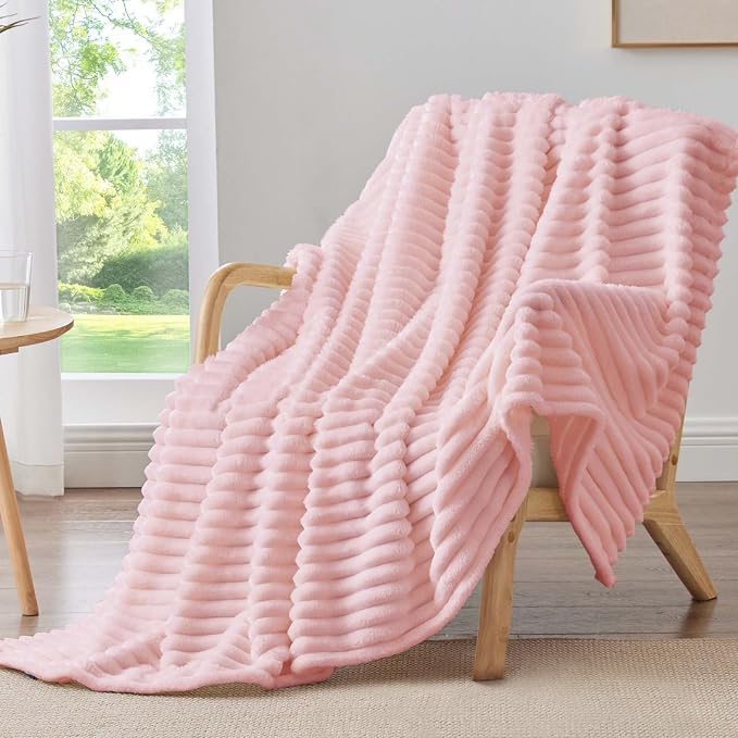 BEDELITE Striped Fleece Throw Blanket, Pink, 50"x60" | 300GSM Microfiber Fleece, Soft Cozy, Lightweight Warm, Machine Washable, Room Decor, Gifts for Women Girls, for Couch Sofa