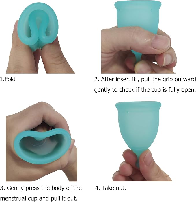 Croing 4pcs Menstrual Cup with 1 pc Sterilize Cup,Menstrual Cup Holder, Storing Period Cup(Blue and White)