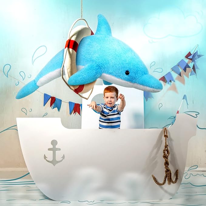 MorisMos Giant Dolphin Stuffed Animals, 55inch Large Stuffed Dolphin Plush Toy Soft Marine Ocean Plush Gifts for Kids, Blue