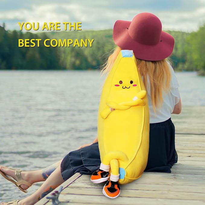Banana Stuffed Animal Cute Fruit Plushie Hugging Pillow Long Plush Toys Sleeping Doll Gift for Birthday, Valentine, Christmas