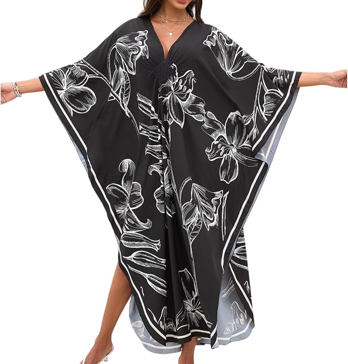 SXMURP Moomoo Dresses for Women, Caftan Dresses for Women Tropical Hawaiian Cotton Cover Ups Bathing Suit Loungewear Swimsuit