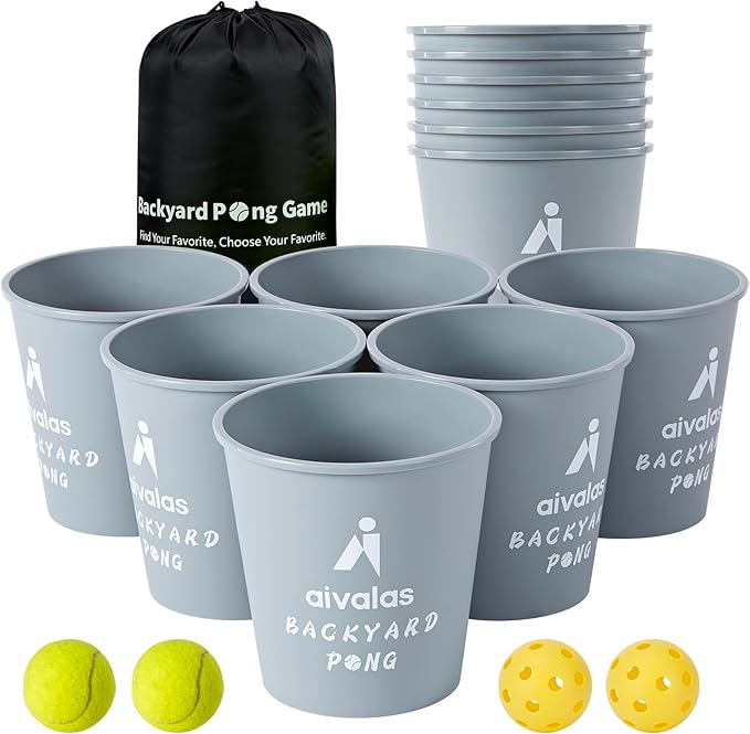 Aivalas Yard Pong Outdoor Games, Giant Yard Games Set with 12 Buckets and Balls for Adults and Family, Toss Game Throwing Games for Beach, Camping, Lawn and Backyard