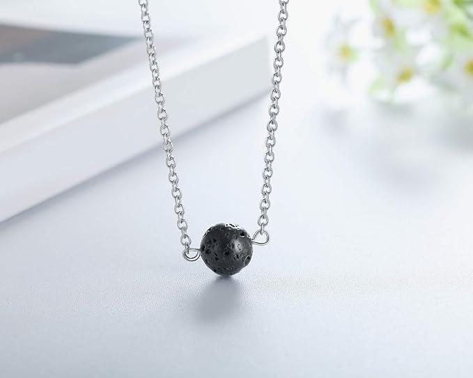 Lava Stone Bead Essential Oil Diffuser Necklace, Lava Ball Essential Pendant Aromatherapy Jewelry with 16.5 inches O Chain