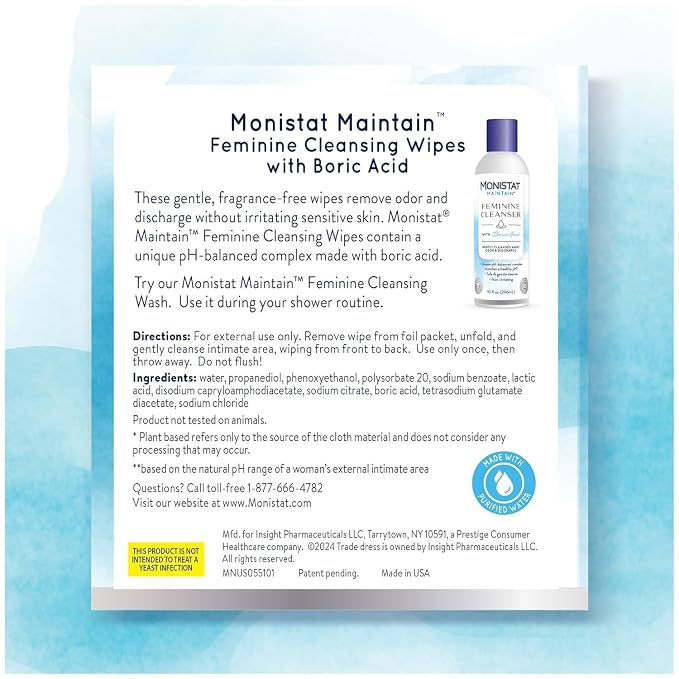 Monistat Maintain Feminine Wipes for Feminine Care, Fragrance Free, 12 CT (Pack of 3)