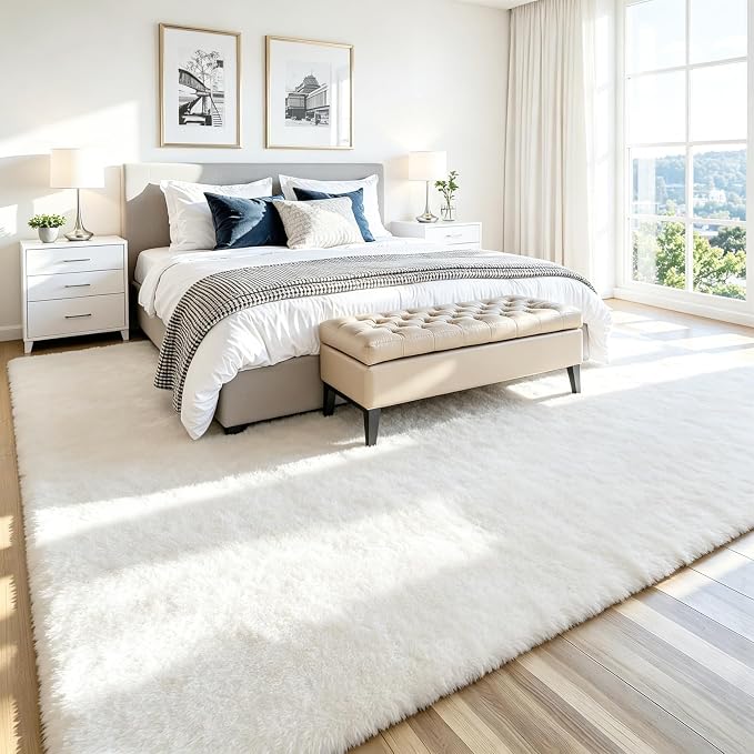 8x10 Area Rug for Living Room, Ultra Soft Fluffy White Rugs for Bedroom, Non Slip Large Shag Carpet, Fuzzy Plush Nursery Rug, Thick Washable Indoor Floor Carpets for Kids Office Dorm Home Decor