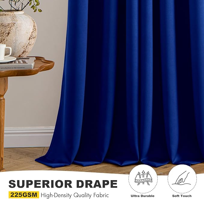 MIULEE Blackout Curtains for Bedroom 2 Panels 40 x 63 Inch Long Royal Blue | Thermal Insulated, Living Room Darkening Grommet Drapes, Noise Reducing, Light Blocking Window Treatments