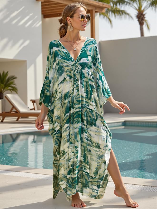 Mumu Dresses for Women Plus Size, Bohemian Kaftan Beach Cover Up Long Maxi Nightgown Soft Loungewear