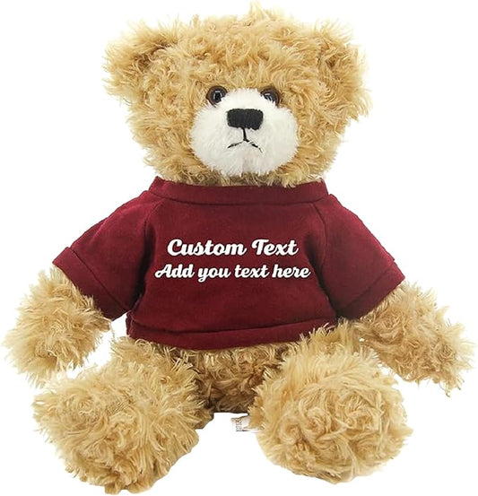 Customized Beige Brandon Bear - 12 inch Personalized Stuffed Bear Plush Toy - Perfect Custom Shirt Bear Gift for Graduation Valentines Graduation Easter Holidays (Mehroon Shirt)