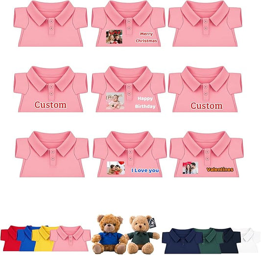 9 Pcs Personalized Teddy Bear Clothes with Name Photo, Stuffed Animal Clothes for Teddy Bears Fit 8-16 inch Stuffed Bear Outfit, Personalized Doll Clothing Make Your Own Plush Doll Shirt